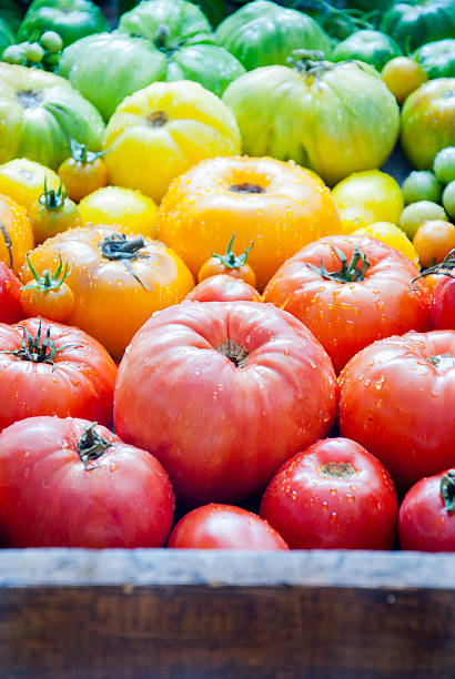 tomates - heirloom tomato food tomato crate photos et images de collection