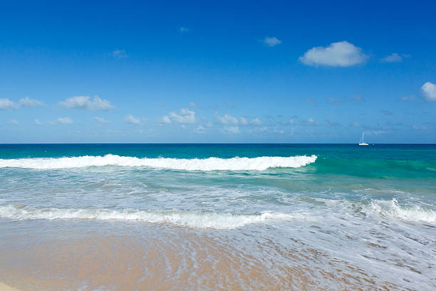 istock Beach scene showing sand, sea and blue sky 489206066