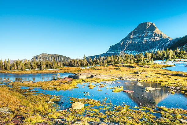 reynolds blick auf die berge und den glacier national park montana lake logan pass - continental divide trail stock-fotos und bilder