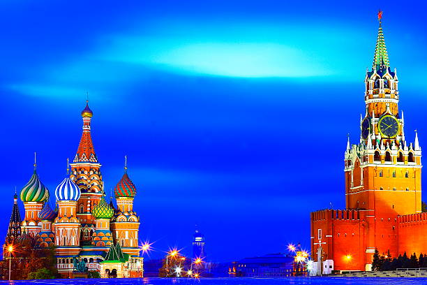 30+ Russian Colorful Illuminated Red Square Moscow Dramatic Blue
