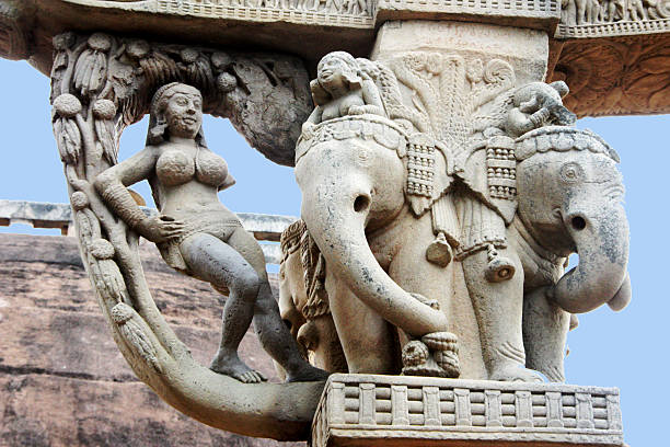 Lady Leaning on Mango Tree North gateway front pillar top carving at Stupa in Sanchi, near Bhopal, Madhya Pradesh, India, Asia stupa stock pictures, royalty-free photos & images