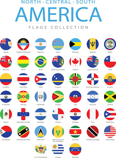 illustrazioni stock, clip art, cartoni animati e icone di tendenza di il nord, centro e sud america-arrotondato bandiere-illustrazione - barbados flag illustrations