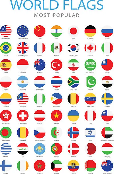 Vector illustration of World Most Popular Rounded Flags - Illustration