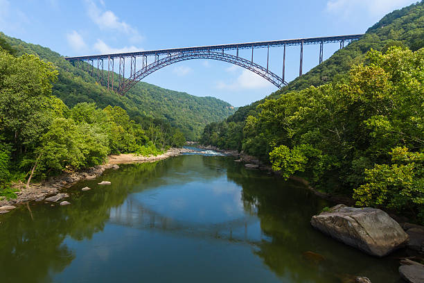 New River Gorge Bridge The bridge over the New River Gorge in West Virgina is the fourth longest steel single arch bridge in the world. ravine stock pictures, royalty-free photos & images