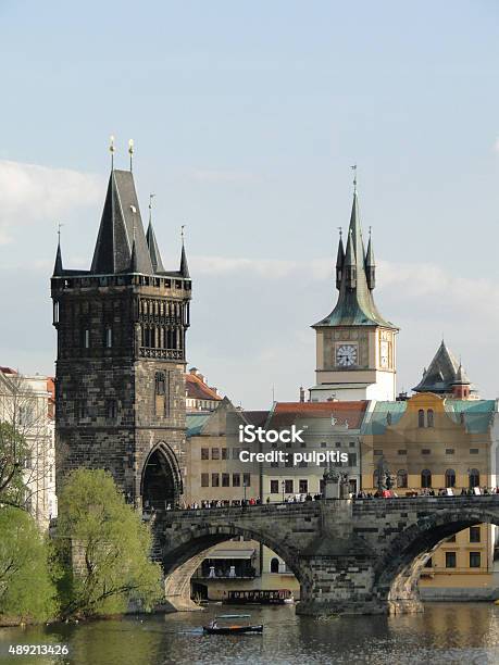 Tower At Charles Bridge In Czech Republic Stock Photo - Download Image Now - 2015, Bridge - Built Structure, Capital Cities