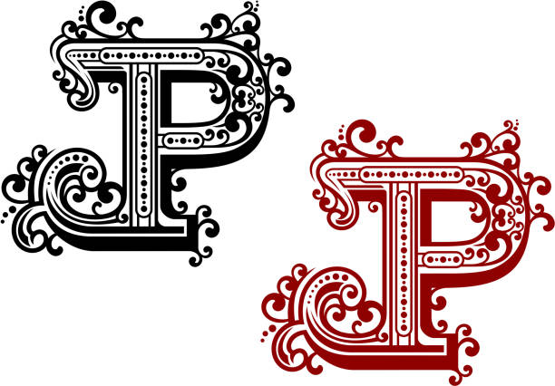 ilustraciones, imágenes clip art, dibujos animados e iconos de stock de capital letra p con rizado adornos - letter p floral pattern flower typescript