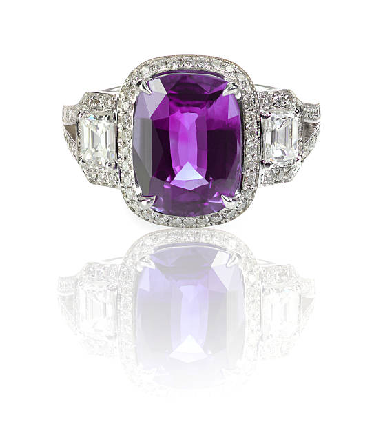 istock Purple Amethyst precious gemstone and diamond ring 489220467