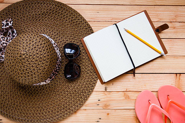 istock Natural brown straw sun hat with  sunglasses 489223561