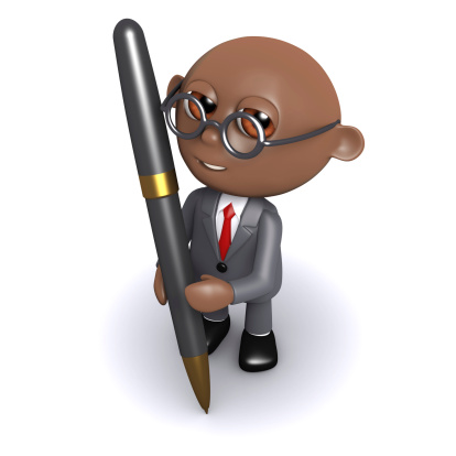 3d render of an African American businessman holding a pen