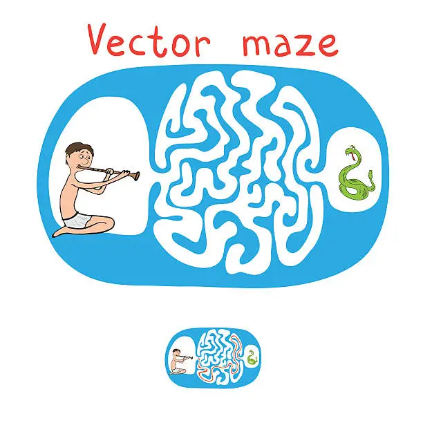 Vector illustration of Vector Maze, Labyrinth with Snake and Fakir