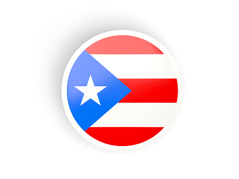 Round sticker with flag of puerto rico isolated on white