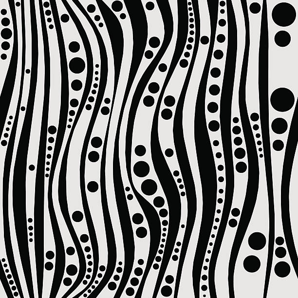 Wavy black and white abstract design: thin, thick curves, circles vector art illustration
