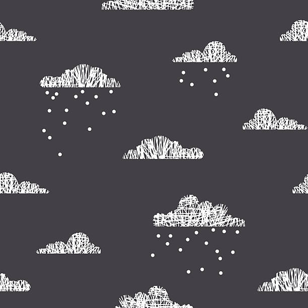 Snowy clouds seamless pattern, high contrast: white and dark grey vector art illustration