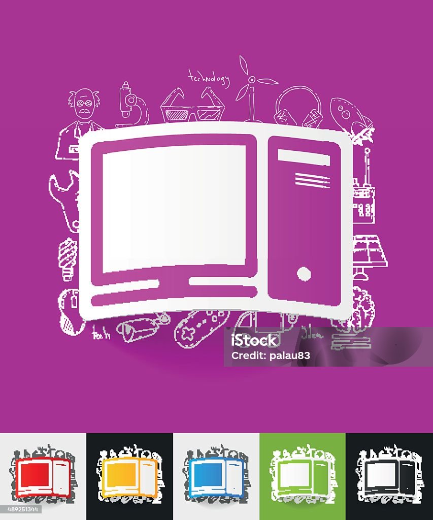 Computer Paper Sticker With Hand Drawn Elements Stock Illustration ...
