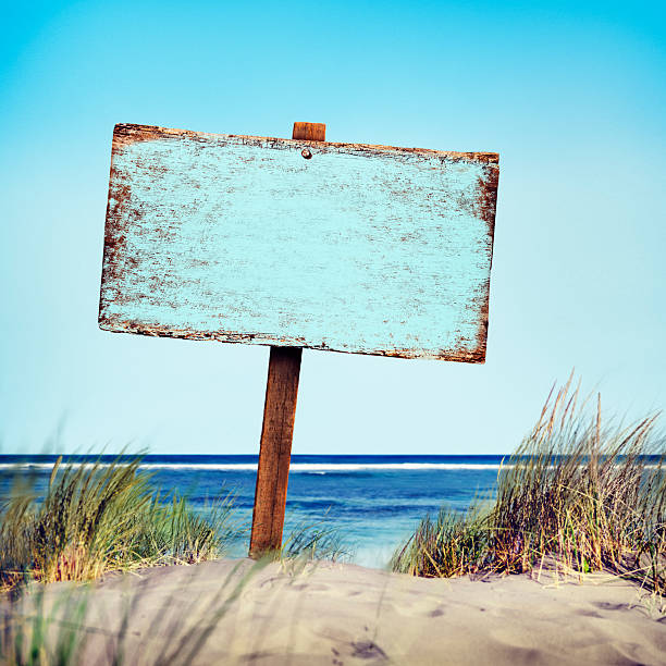 istock Beach Empty Plank Sign Shore Timber Coastline Concept 489251558