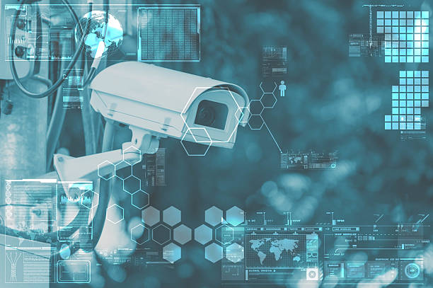 CCTV Camera or surveillance technology on screen display stock photo