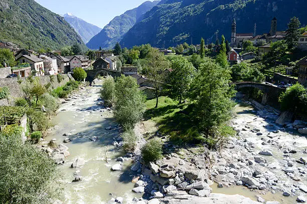 River Ticino at Giornico on Leventina valley on the Swiss alps