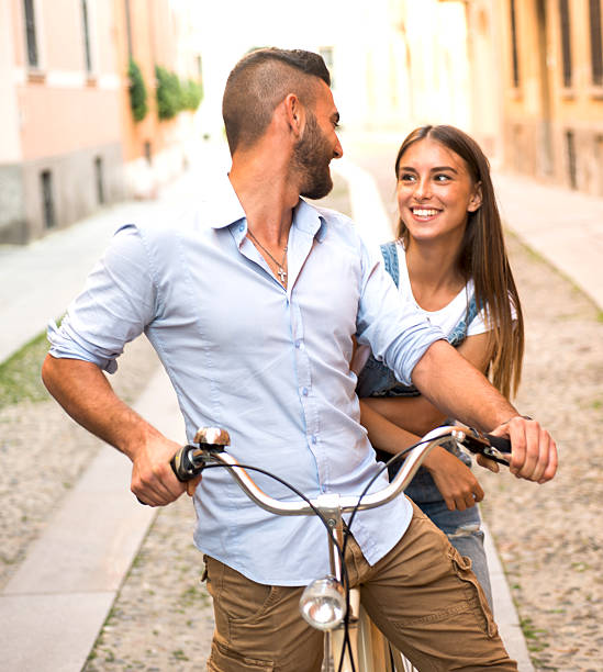 istock Happy Young Couple in Bicycle 489258330