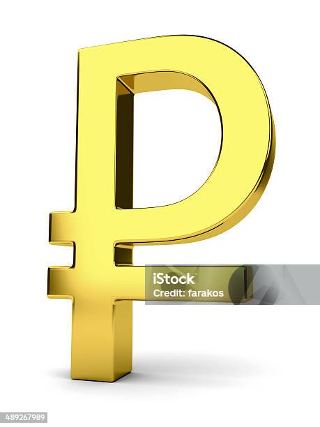 Golden Rouble Sign Isolated On White Stock Photo - Download Image Now - Backgrounds, Bank Deposit Slip, Banking