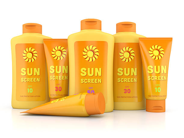 istock Sunscreen lotion and cream bottles and tubes isolated on white 489268015