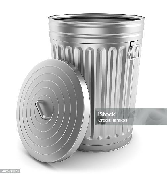 Open Steel Trash Can Stock Photo - Download Image Now - Metal, Garbage Can, Steel