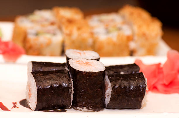 Traditional Japanese food Sushi. Sushi collection stock photo