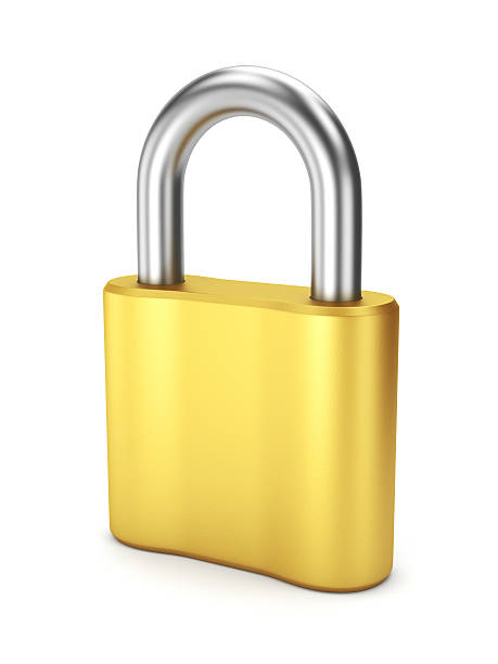 istock Closed yellow metal lock 489271025