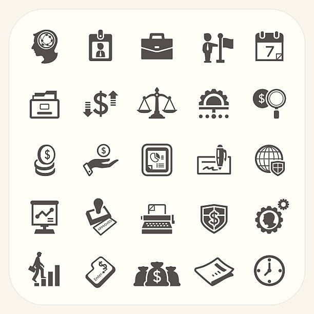 ilustraciones, imágenes clip art, dibujos animados e iconos de stock de conjunto de iconos de negocios y finanzas - personal data assistant