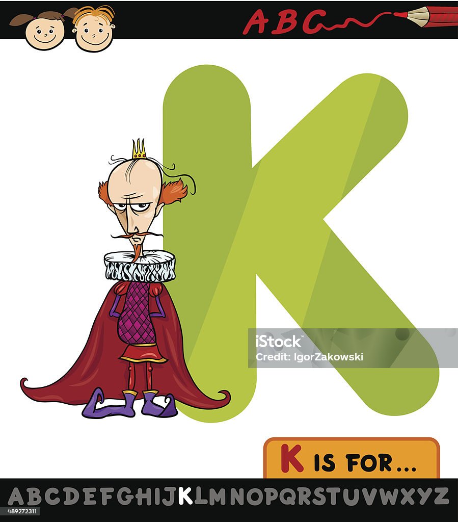 letter k for king cartoon illustration Cartoon Illustration of Capital Letter K from Alphabet with King for Children Education Alphabet stock vector