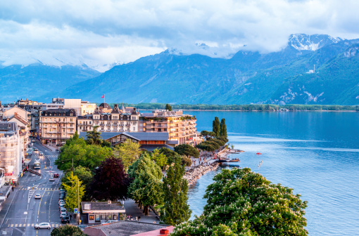 Montreux from above: lake Geneva and Alps