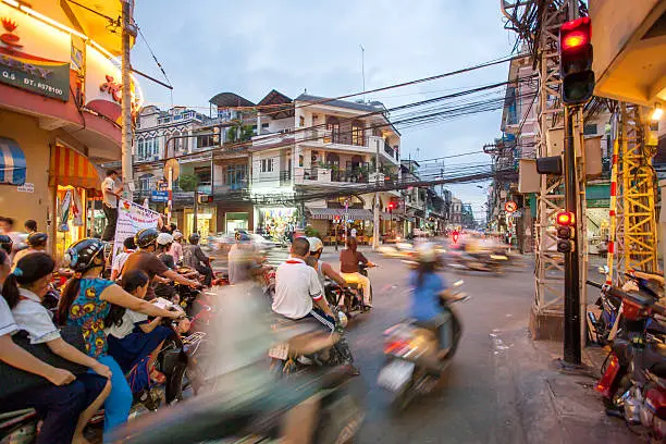 Street scene with mopeds in Ho Chi Minh City