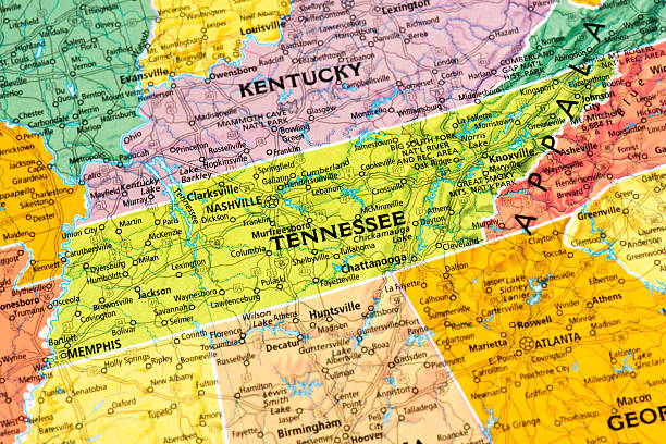 Tennesse Map of Tennesse State.  usa road map selective focus macro stock pictures, royalty-free photos & images