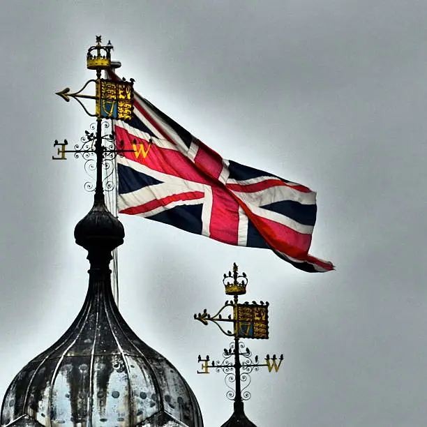 Close-up of the British flag flying at the Tower of London