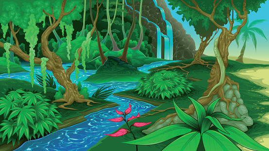 View in the jungle. Vector illustration