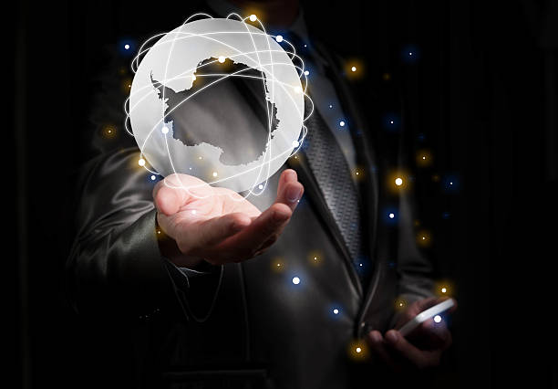istock Businessman working with globalization concept, show Antartic  C 489305168