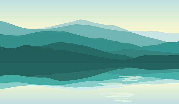 ilustrações de stock, clip art, desenhos animados e ícones de bela paisagem da montanha, com reflexo na água - layered mountain peak summer light