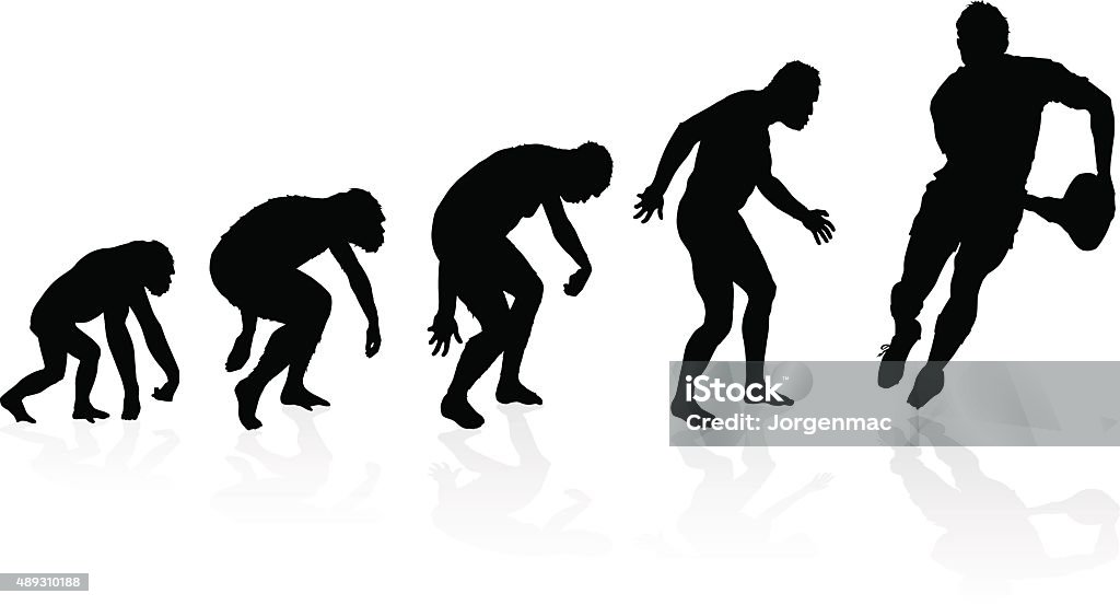 Evolution of the Rugby Player Evolution of the Rugby Player. Great illustration of depicting the evolution of a male from ape to man to Rugby Player in silhouette. Rugby - Sport stock vector