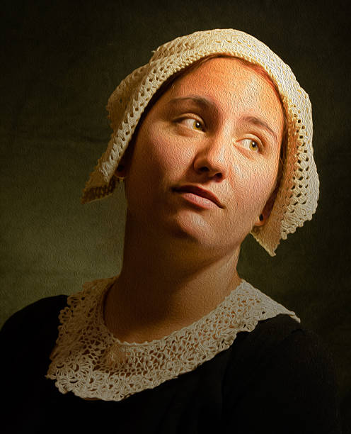 Dramatic lighting style portrait. Oil painting imitation photo texture