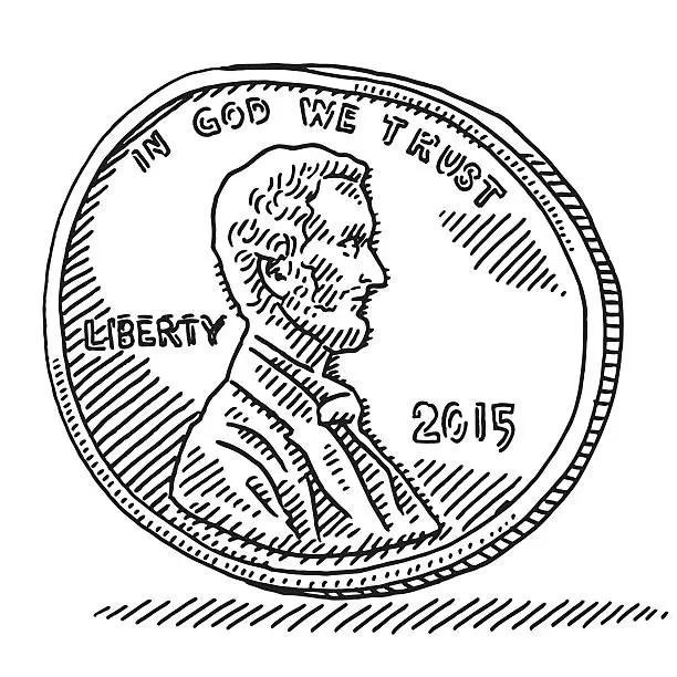 Vector illustration of US Penny Coin Money Drawing