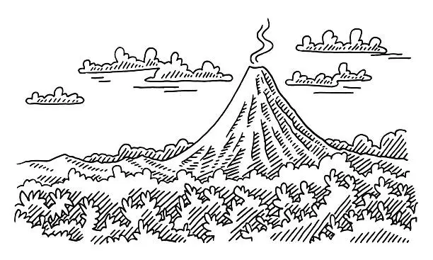 Vector illustration of Volcano Landscape Drawing