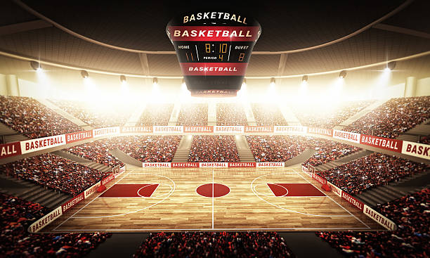 Basketball arena An imaginary basketball arena is modelled and rendered. scoreboard stadium sport seat stock pictures, royalty-free photos & images