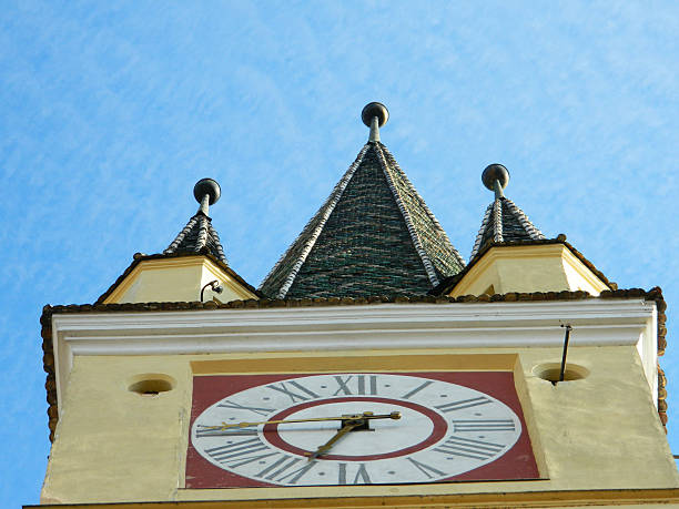 istock Saxon tower clock closeup of clock from bottom in Medias 489315224