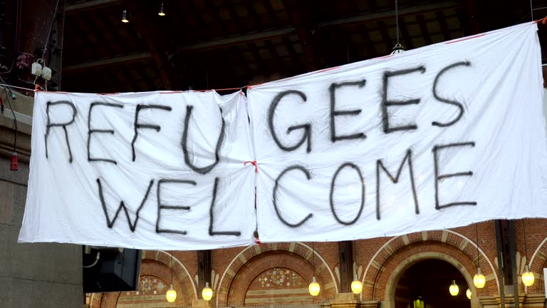 Handmade Banner Refugees Welcome