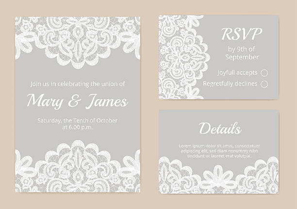 Templates of invitation lace cards for wedding