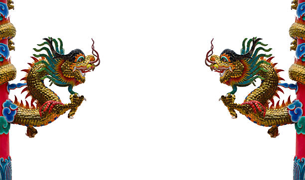 istock Chinese style dragon statue isolated on white background 489337774