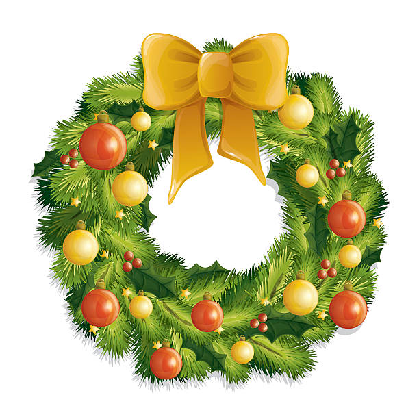 рождественский венок, декор в новый год - bow christmas ribbon red stock illustrations