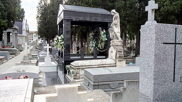 istock Mausoleum surrounded by cypresses and tombs. 489343064