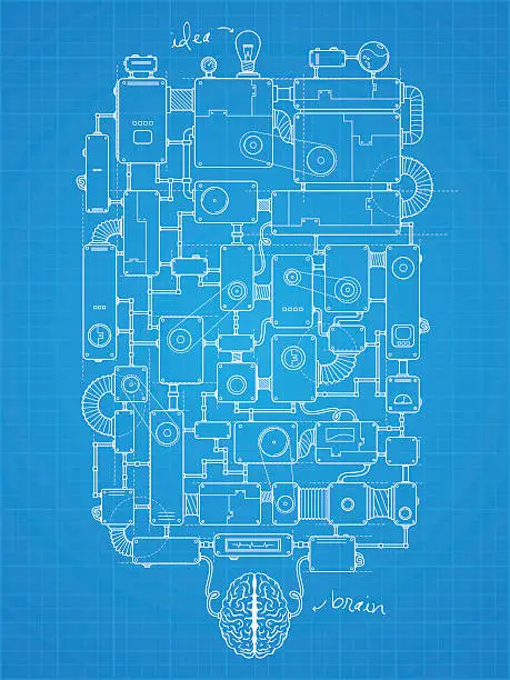 Vector illustration of Blueprint of big idea machine