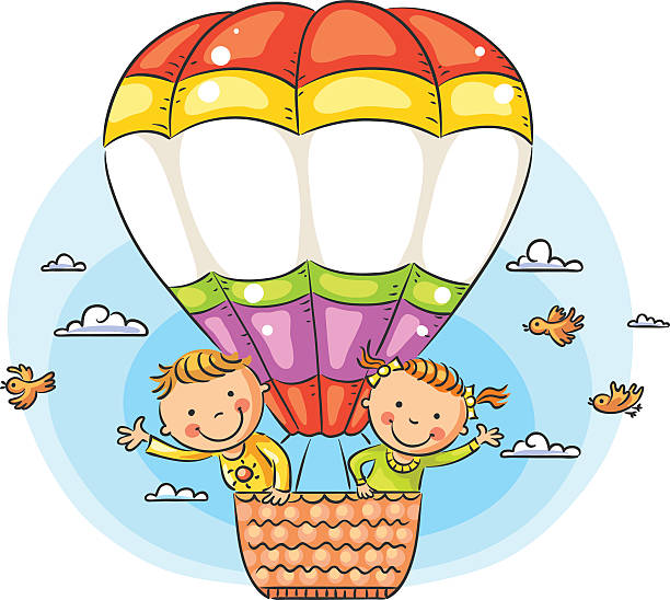 illustrations, cliparts, dessins animés et icônes de heureux en dessin animé enfants voyageant en avion - balloon moving up child flying