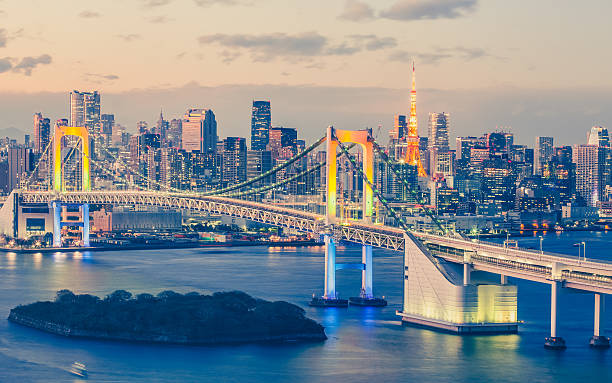 istock Tokyo bay and Tokyo rainbow bridge in evening 489344628